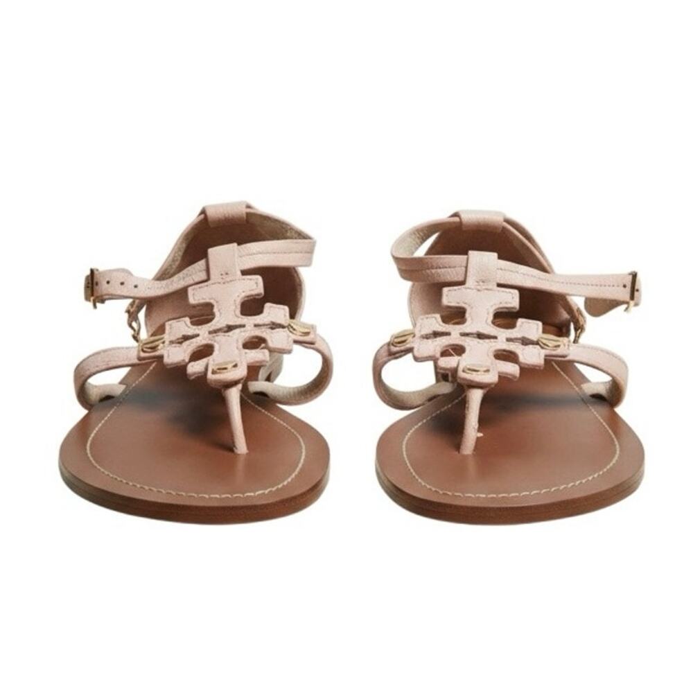Tory Burch Phoebe Blush Leather Flat Thong Ankle Strap Sandals Sz 8 - Picture 2 of 16